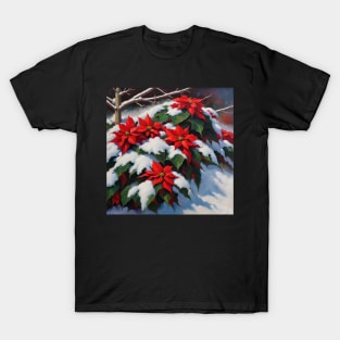 Poinsettias In The Snow II Christmas Flowers T-Shirt
